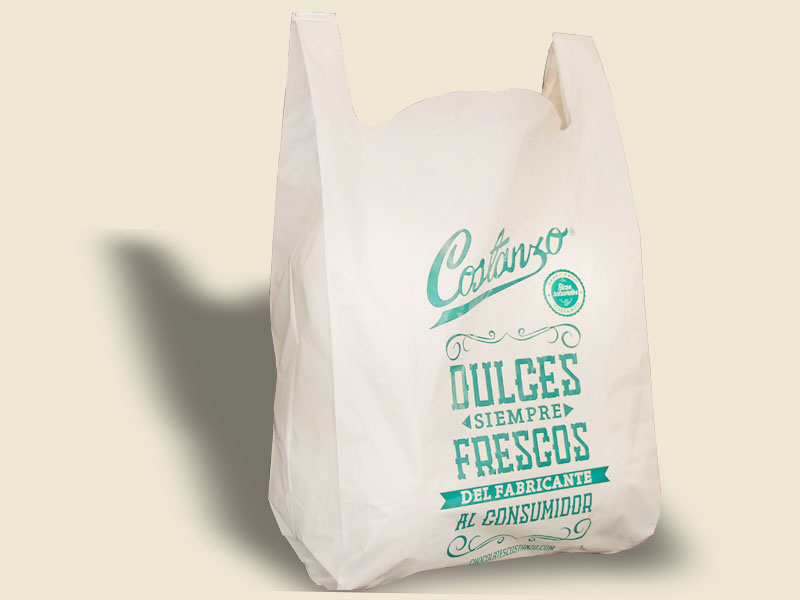 Bolsa de plastico tipo camiseta Constanzo